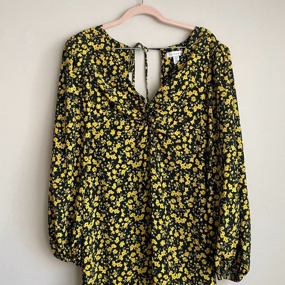 Topshop / Black and Yellow Long Sleeve Midi Dress - Picture 2 of 11